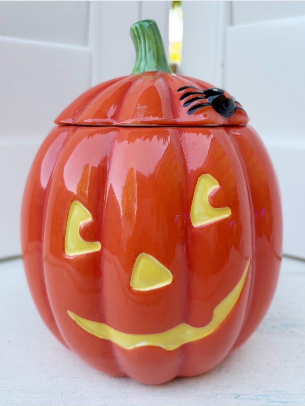 Hallmark Halloween Jack O Lantern Pumpkin Spider Candy Treats Cookie Jar Lid 7.5